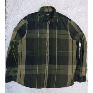 Express Shirt Mens XL Green Tan Casual Outdoor Workwear Preppy Long Sleeve Shirt